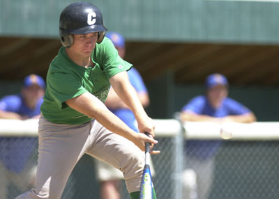 Celina's Jimmy Fishpaw tries to make contact with the ball. Fishpaw had a pinch-hit single and scored the final run in Celina's 11-5 win over Eaton on Monday.<br>dailystandard.com