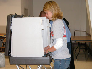 Jodi Uhlenhake voted this morning at the American Legion hall in St. Henry. Uhlenhake, who turned 18 today, is the youngest registered voter in Mercer County.<br>dailystandard.com