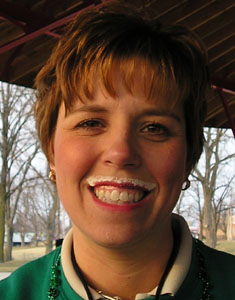 Angie Brown sports a milk mustache at the New Bremen Healthy Ohioans program kick off Thursday evening.<br>dailystandard.com
