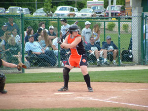 Versailles' Susan Brown waits on a pitch. Brown had two doubles to help the Tigers offense, but Blanchester scored eight of its 14 runs in the second inning to eliminate the Tigers from the postseason.<br>dailystandard.com