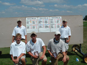 The top five finishers for the 2005 Mercer County Golf Tournament. Bottom row from left, Jay Woeste, St. Henry, third place; Paul VanDeventer, Celina, fourth place; Kurt Riethman, Coldwater, fifth place. Top row: Patrick Bailey, Celina, second place; Ryan Moran, Celina, 2005 champion.<br>dailystandard.com