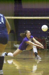 Vicki Roessner digs deep to get the ball. The Fort Recovery libero had eight digs to help the Indians improve to 8-5 with a three-game win over Bath.<br></br>dailystandard.com