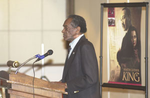 John Ball, who was field secretary for Martin Luther King Jr., talks during a commemorative program Thursday at Wright State University-Lake Campus honoring the slain civil rights leader.<br></br>dailystandard.com