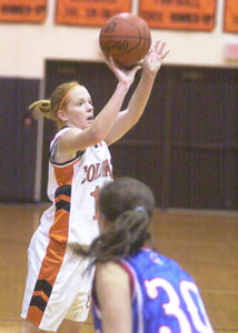 Coldwater's Renee Hemmelgarn shoots from the perimeter during the Cavaliers' game on Tuesday evening at The Palace.<br></br>dailystandard.com