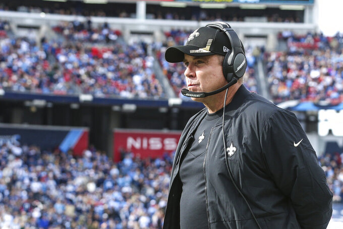 FILE - New Orleans Saints head coach Sean Payton watches a play during an NFL football game against the Tennessee Titans in Nashville, Tenn., Sunday, Nov. 14, 2021. The Denver Broncos have agreed to a deal with the New Orleans Saints that will make Sean Payton their head coach, a person with knowledge of the accord said Tuesday, Jan. 31, 2023. (AP Photo/Gary McCullough, File)