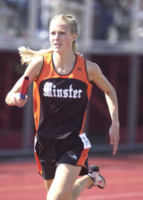 Minster's Sunni Olding set a state record in the 1,600 run during Friday's Division III regional track action from Piqua.<br>dailystandard.com