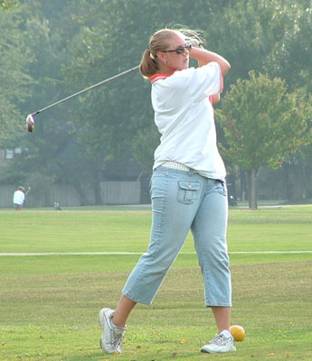 Coldwater's Kristen Lefeld shot a 49 to earn medalist honors and help Coldwater beat Celina in county girls golf action on Tuesday.<br>dailystandard.com
