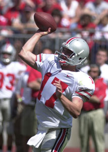 Ohio State quarterback Todd Boeckman fires a pass downfield during the Buckeyes' spring game on Saturday at Ohio Stadium. Boeckman passed for 189 yards in a 12-0 loss.<br></br>dailystandard.com