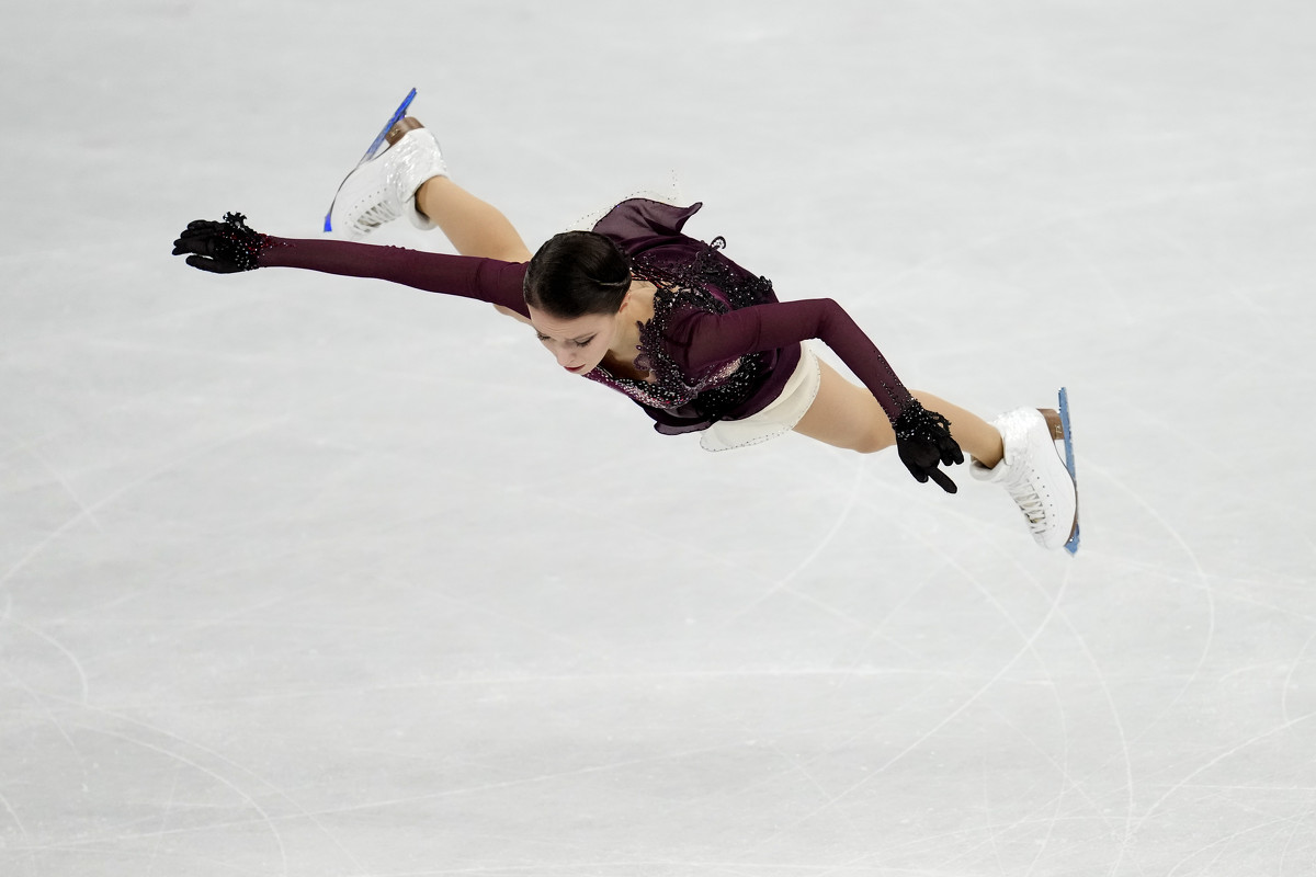 of the Russian Olympic Committee, competes in the women's free skate p...